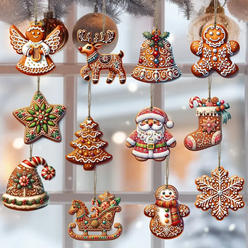 Décorations de Noël en bois fabriquées à la main, ensemble de 12 pièce