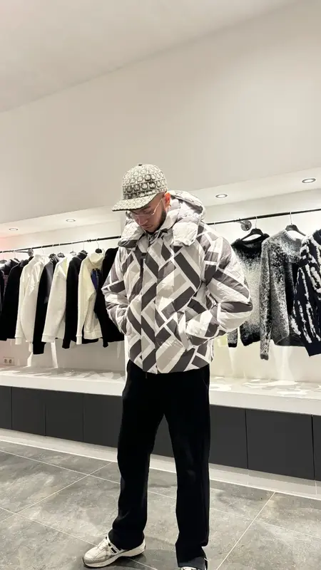 Doudoune Gris & Blanc - Motif Abstrait