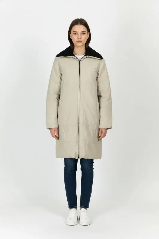 Doudoune Longue Beige et Noire - Taille S/36