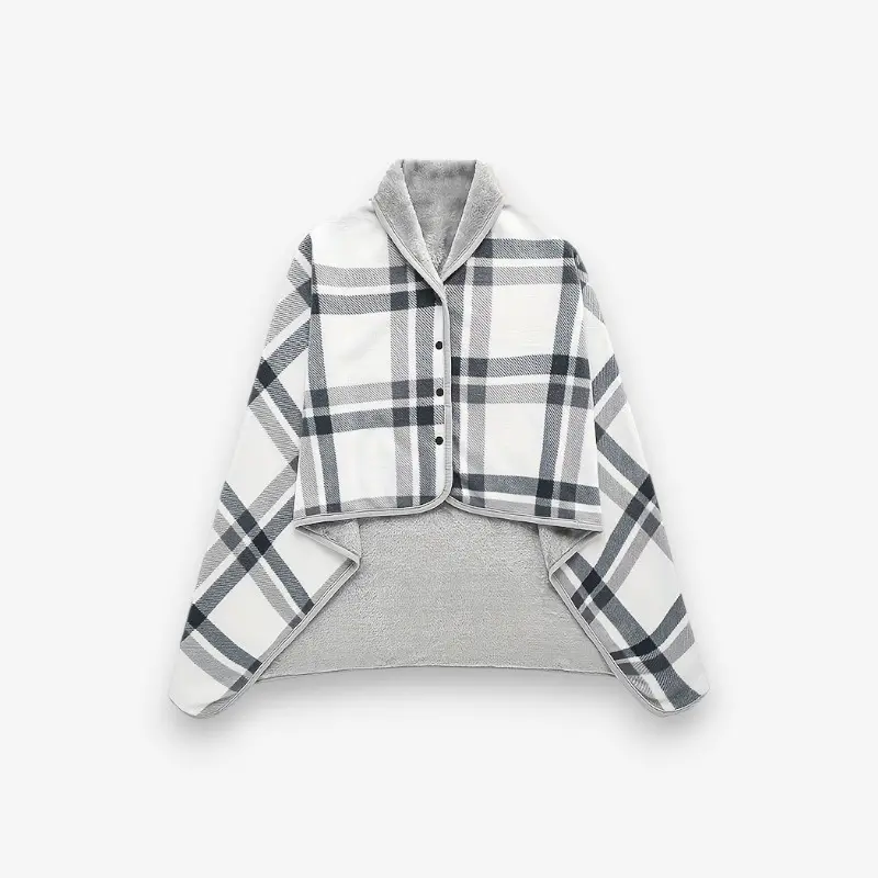 Écharpe plaid à carreaux double couche avec bouton