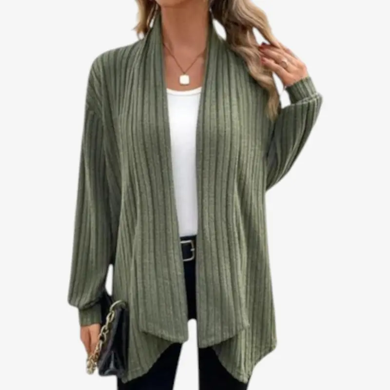 Elara – Cardigan ouvert ample à manches longues avec détail élastique rayé