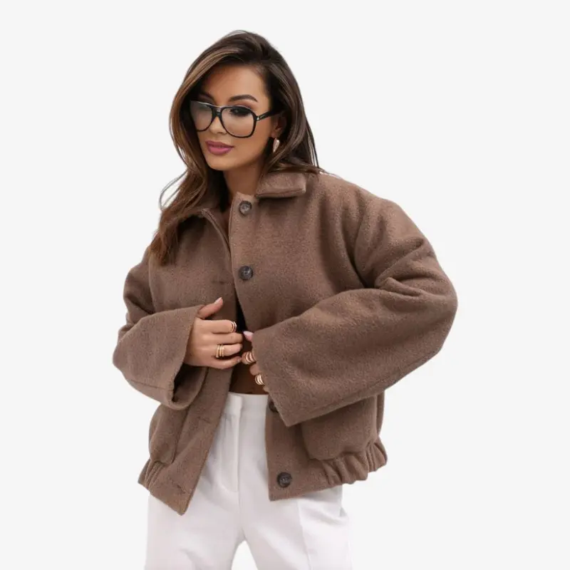 Elaris – Veste boutonnée à manches longues avec poches et col replié