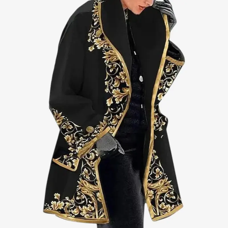 Elodie – Manteau à manches longues avec imprimé floral et col à revers