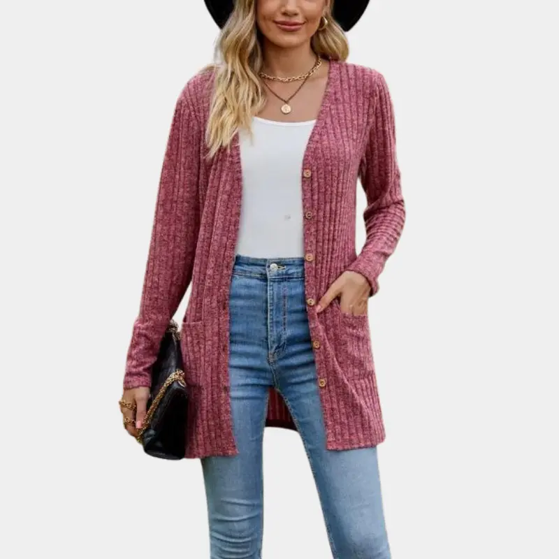 Emma – Cardigan élégant ouvert sur le devant avec fermeture à boutons et poches latérales