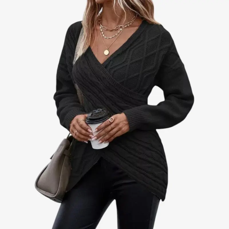Emma Pull femme col V jacquard croisé