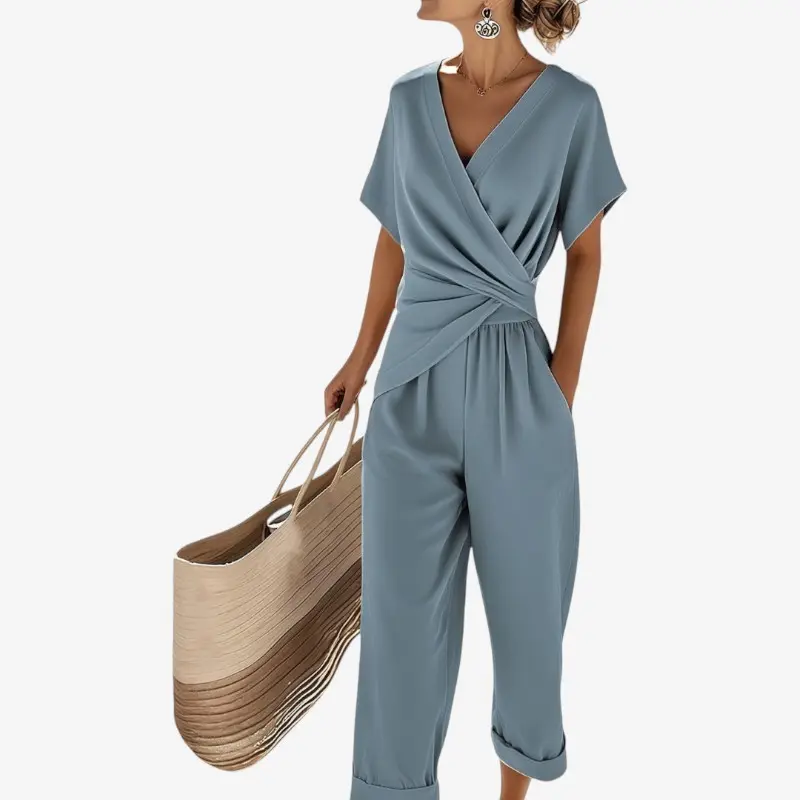 Ensemble 2 pièces pour femme avec haut à col V