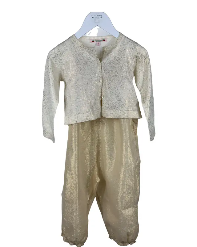 Ensemble combinaison + cardigan doré Bonpoint 2 ans