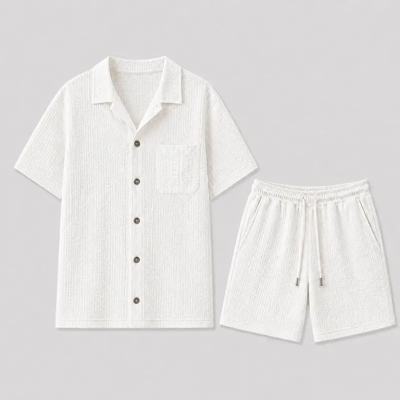 Ensemble d'été en lin homme, chemisette et short assortis