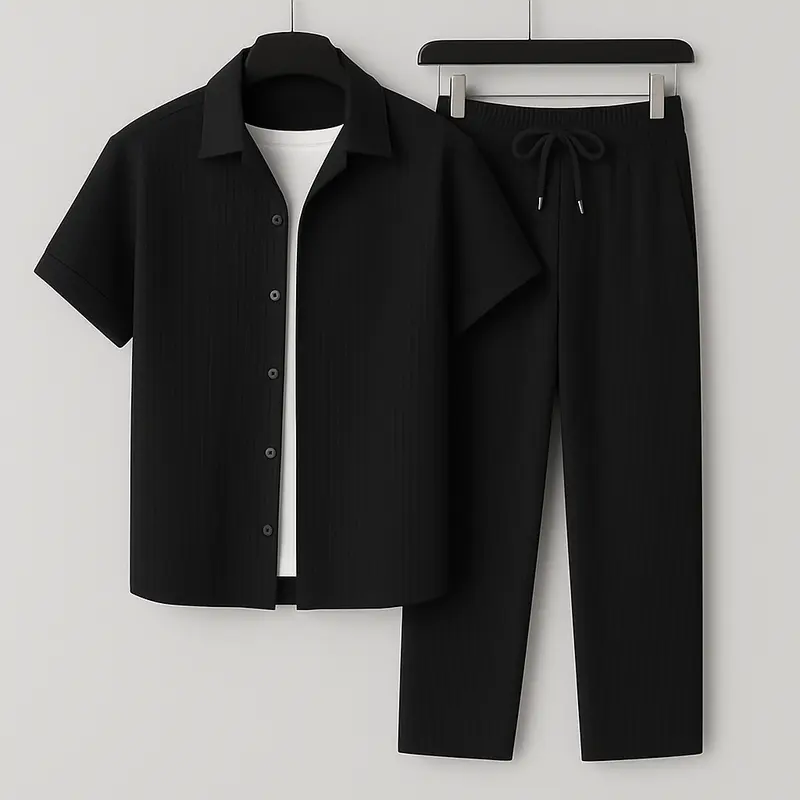 Ensemble détente homme en jersey côtelé, chemise et pantalon
