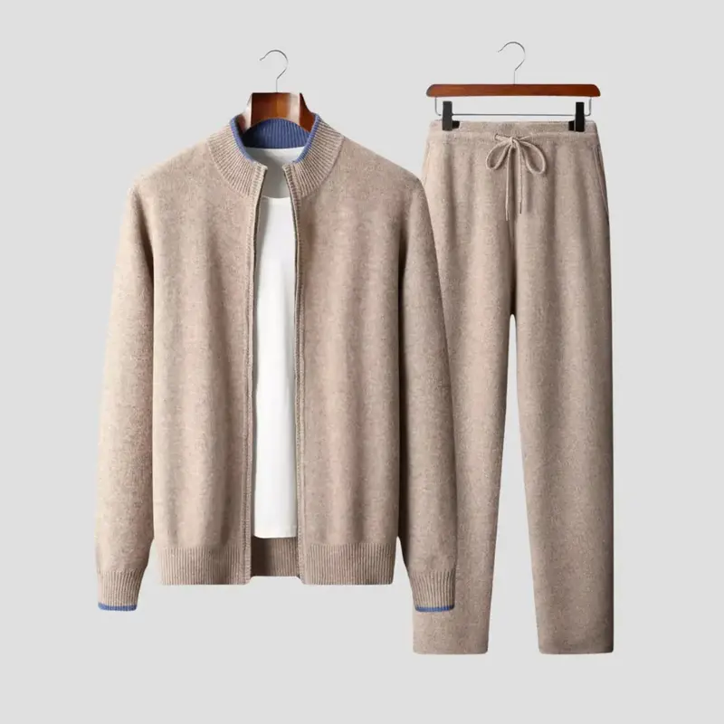 Ensemble détente homme en laine mérinos, veste zippée et jogging