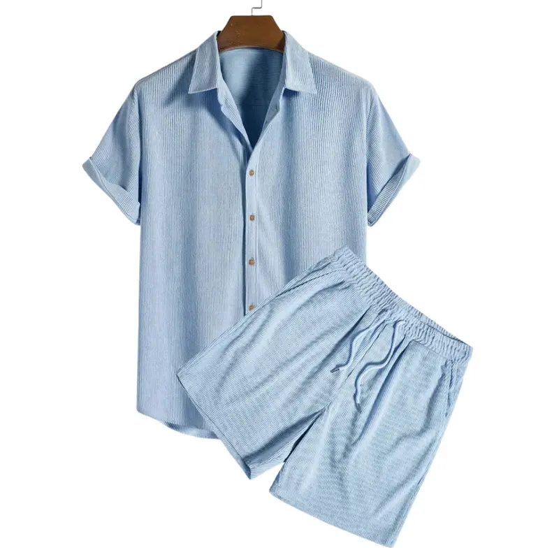 Ensemble Deux Pièces avec Chemise à Manches Courtes et Pantalon à Cordon
