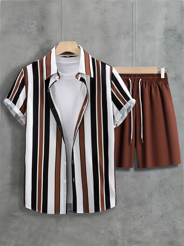 Ensemble deux pièces chemise rayée boutonnée + short assorti