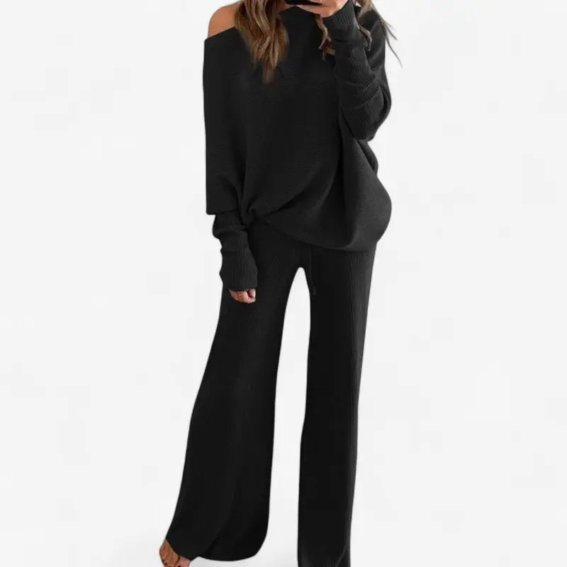 Ensemble femme 2 pièces haut décolleté manches longues + pantalon large