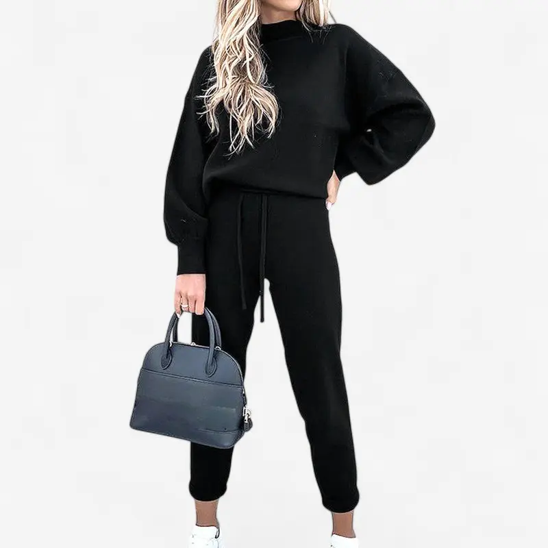 Ensemble femme 2 pièces haut manches longues + pantalon large jambes longues