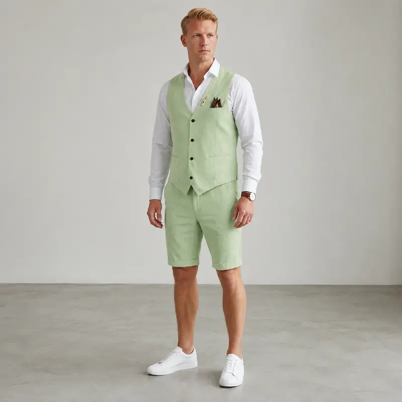 Ensemble gilet et short en lin homme, tenue d'été coordonnée
