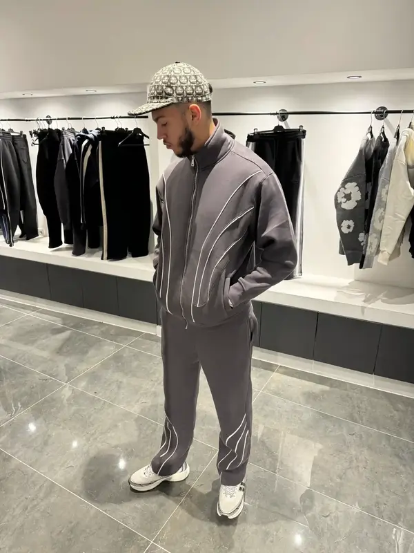 Ensemble Gris – fines lignes blanches