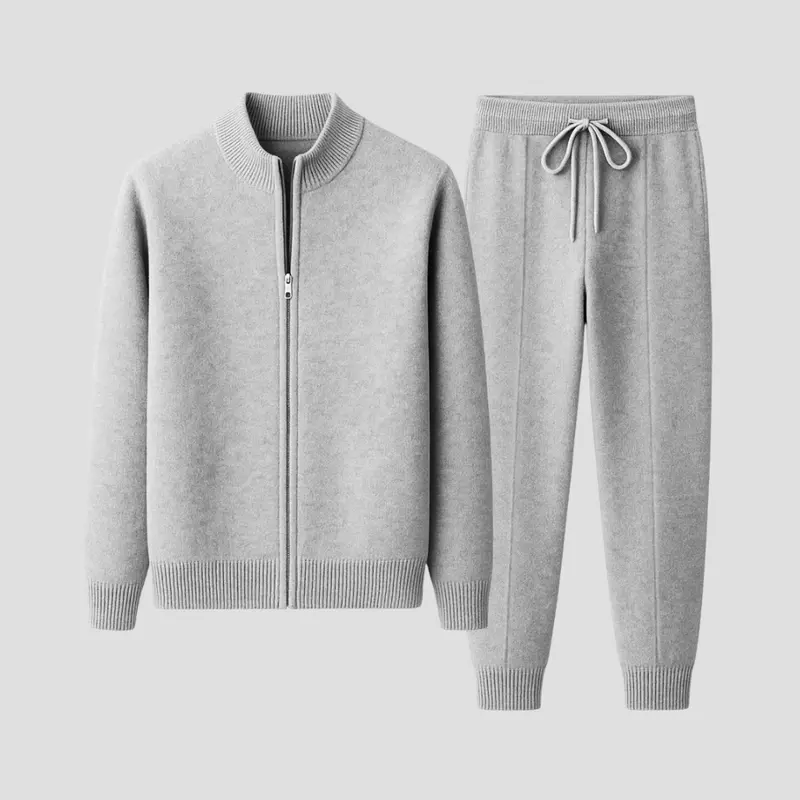 Ensemble homme en laine mérinos, veste zippée et pantalon