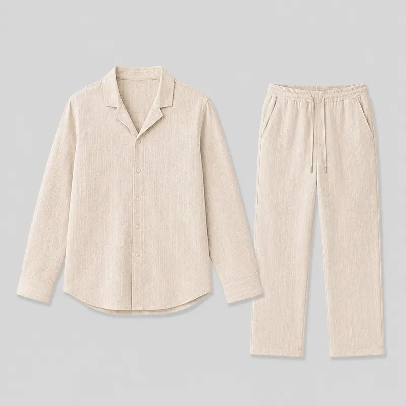 Ensemble homme en lin, chemise col cubain et pantalon assortis