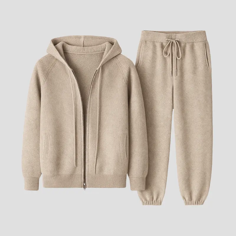 Ensemble lounge homme en laine, hoodie zippé et jogging