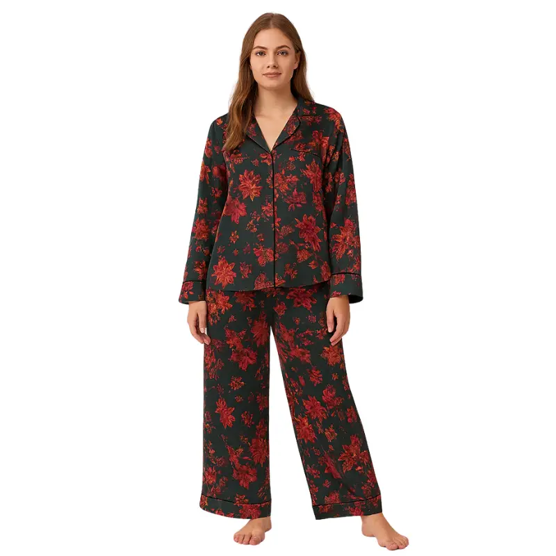 Ensemble pyjama à manches longues col en V à imprimé floral