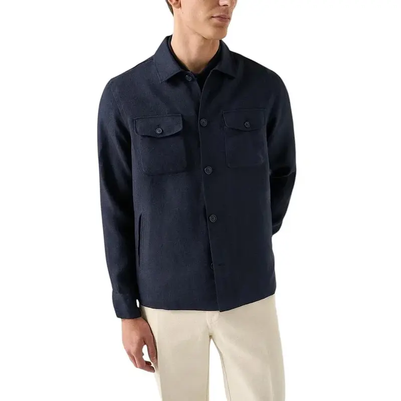 Eton Chemise 4 poches en lin lyocell manches longues hommes marine