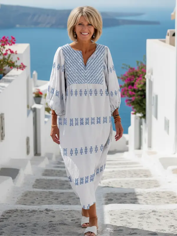 Evadne - Robe Maxi Décontractée Brodée