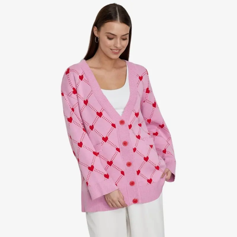 Freya – Gilet boutonné à manches longues, col en V et imprimé