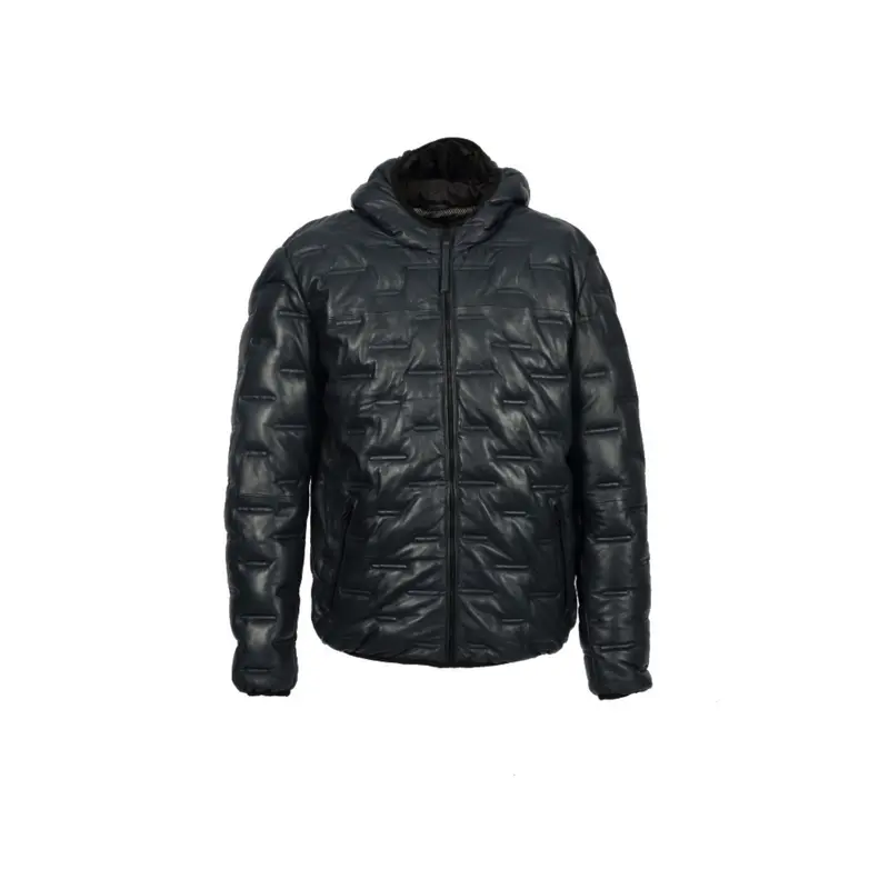 GABRIEL (REF. 65133) BLEU MARINE- DOUDOUNE EN CUIR À CAPUCHE