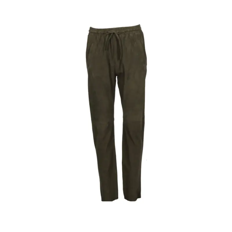 GIFT (REF. 63642) KAKI FONCE- PANTALON JOGPANT EN CUIR DE CHEVRE VELOURS