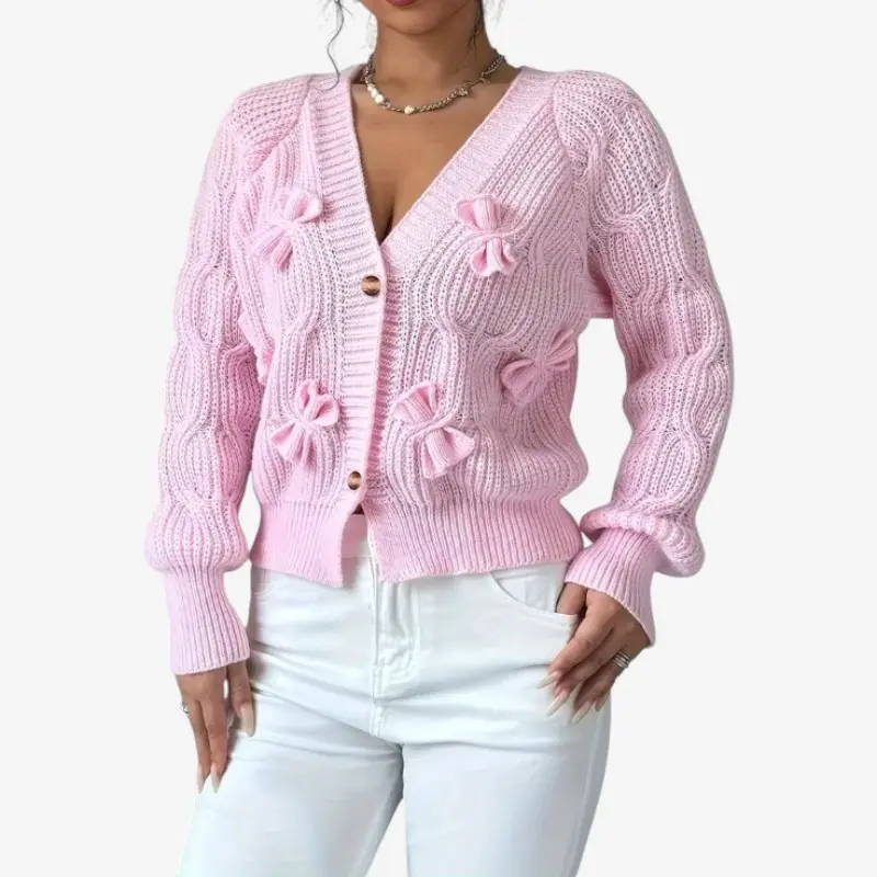 Gilet femme col V manches longues avec nœud