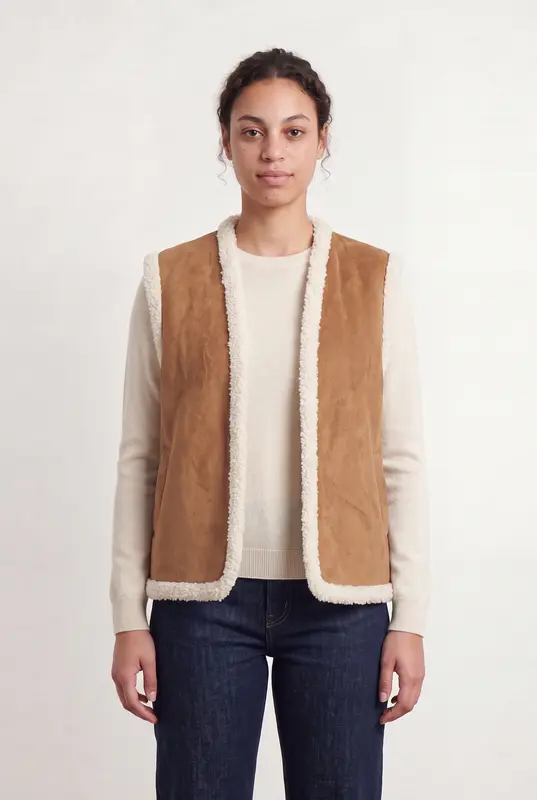 Gilet Sans Manches Beige et Écru - Taille L/40