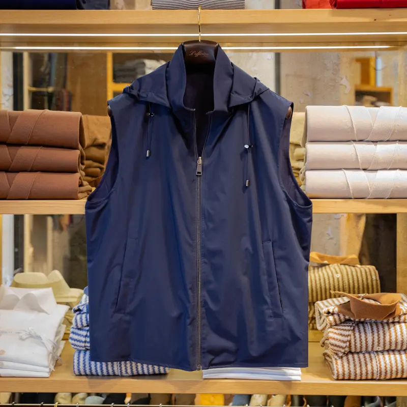 Gilet sans manches réversible bi-matières bleu marine et bleu marine