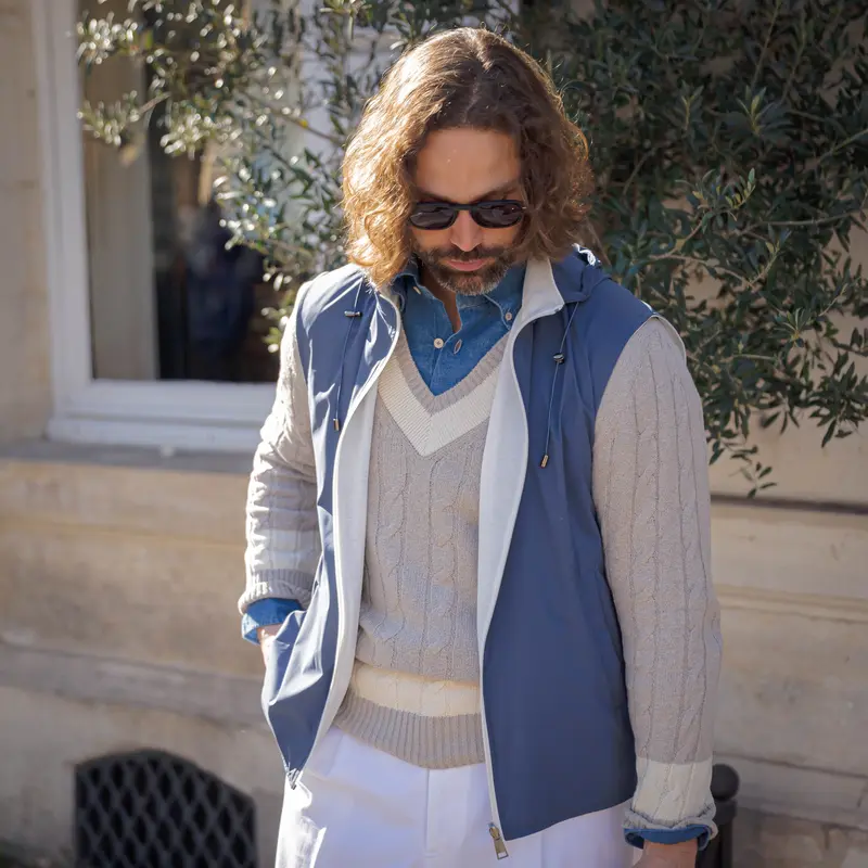 Gilet sans manches réversible bleu / blanc
