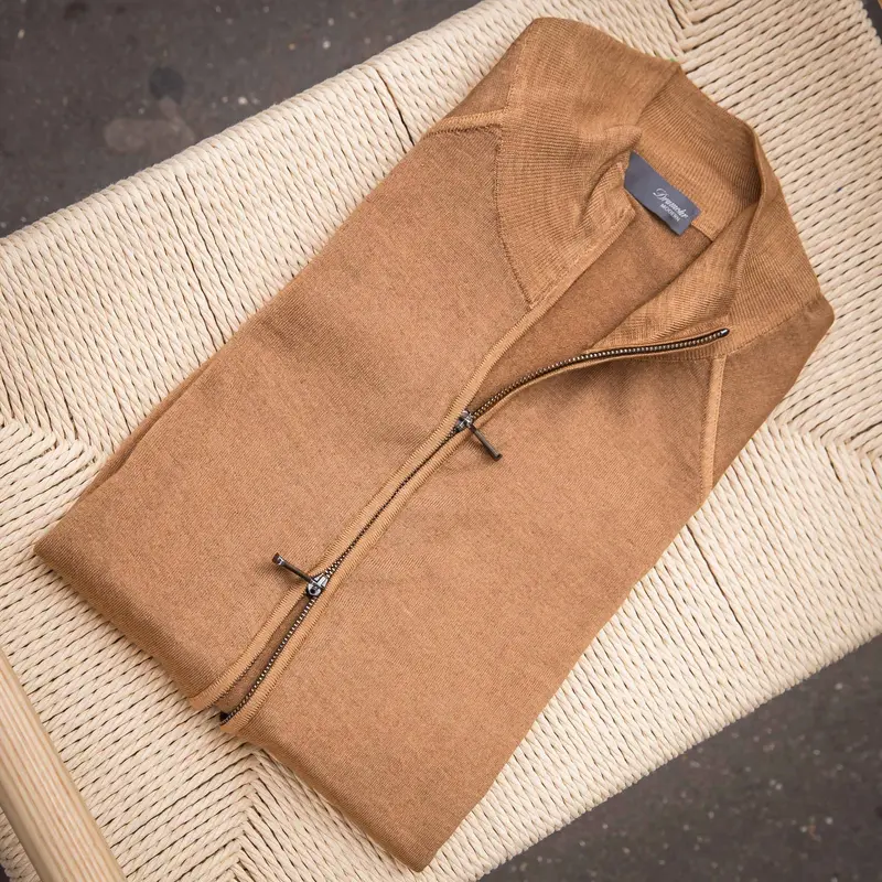 Gilet zippé laine mérinos camel