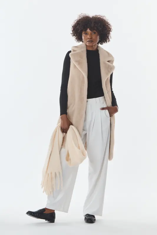 GINNY - Gilet long sans manches en fausse fourrure