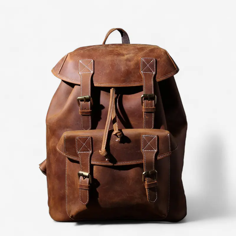 Grand sac à dos en cuir avec sangle réglable à boucle