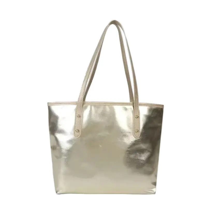 Grand sac cabas d’épaule femme finition métallisée