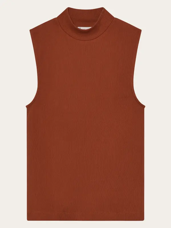 High neck rib top - Burnt Brick