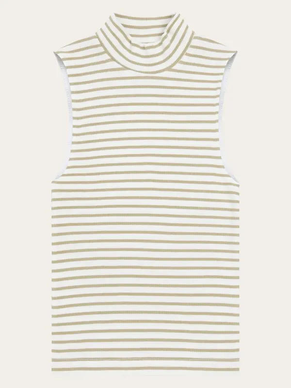 High neck rib top - Creme Stripe