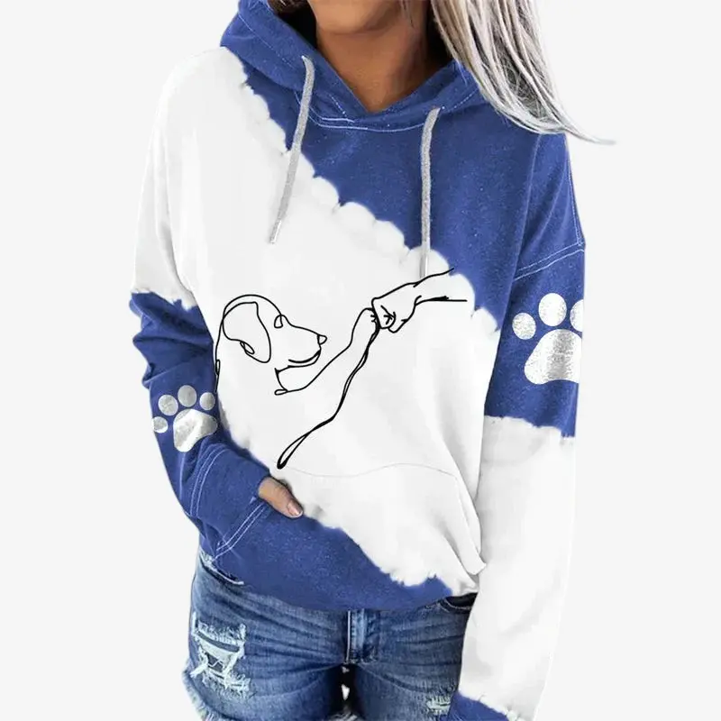 Hoodie Femme avec Imprimé Chien et Poche
