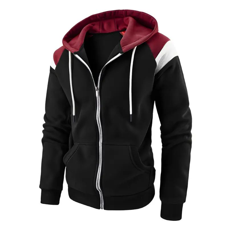 Hoodie homme colorblock zippé, coupe loose sportive