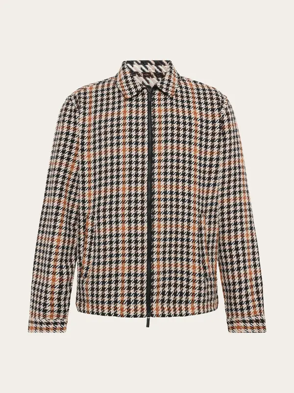 Houndtooth zip overshirt - Dark Brown check