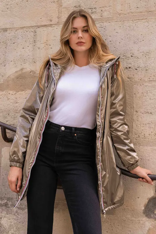 Imperméable fourré long avec cordon