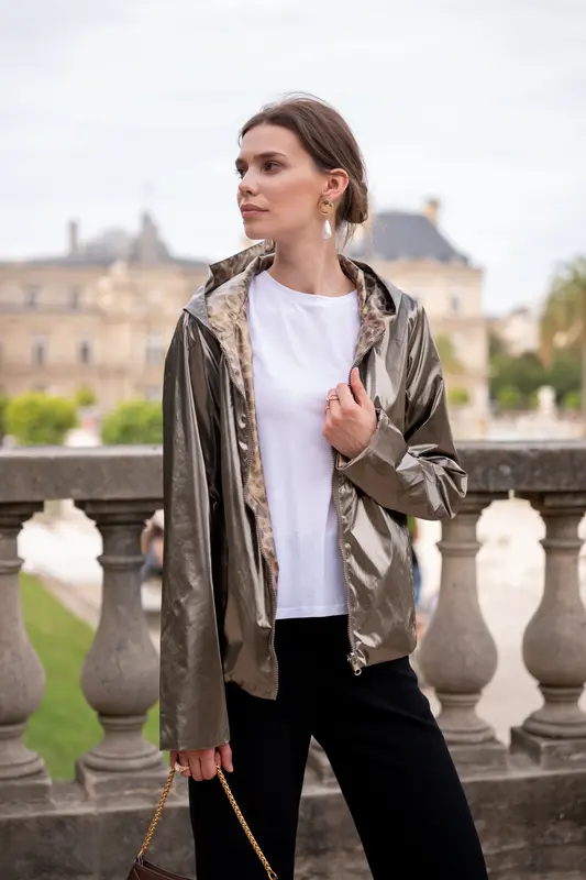 Imperméable réversible court léopard