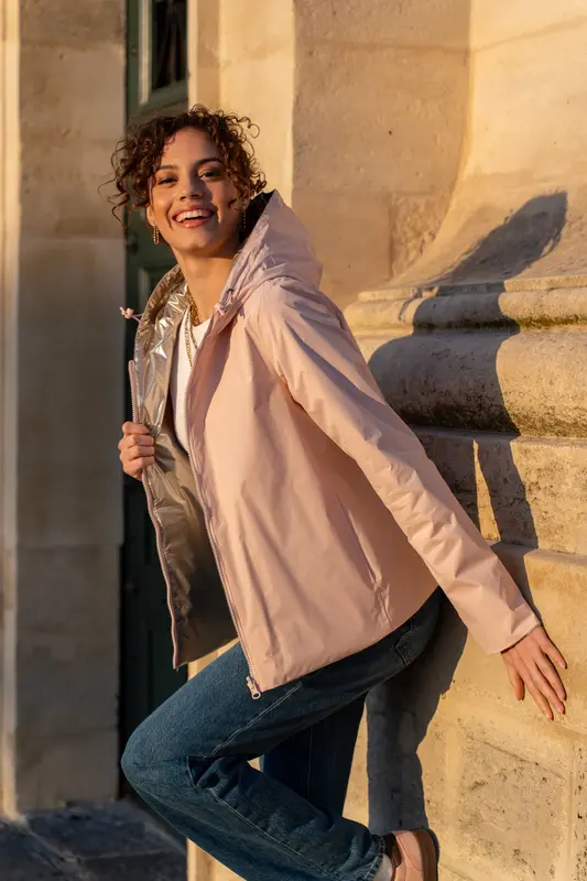 Imperméable réversible court mi-saison brillant