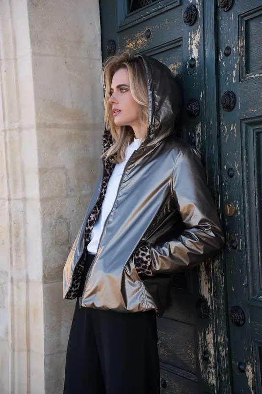 Imperméable réversible court mi-saison léopard choco