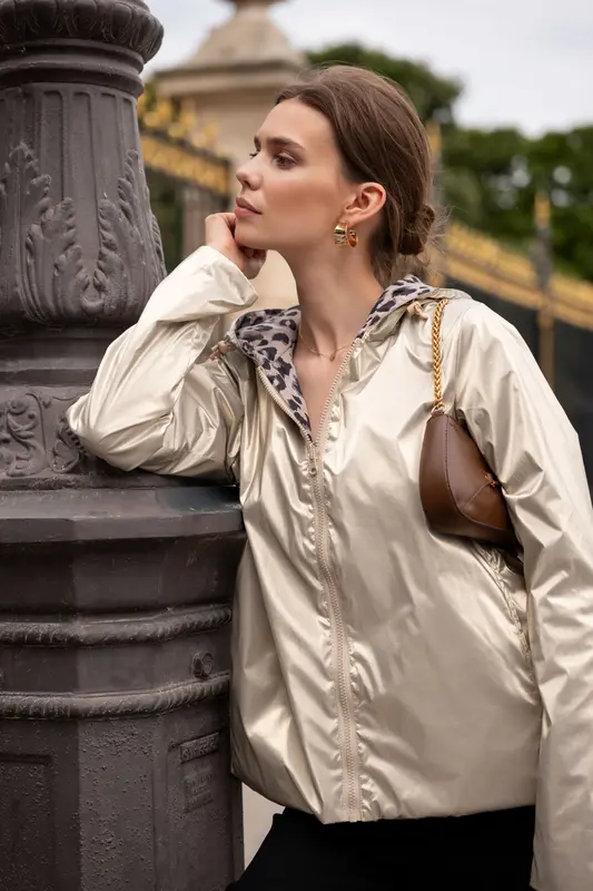 Imperméable réversible court mi-saison léopard