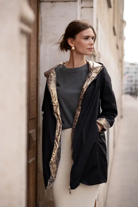 Imperméable réversible long léopard
