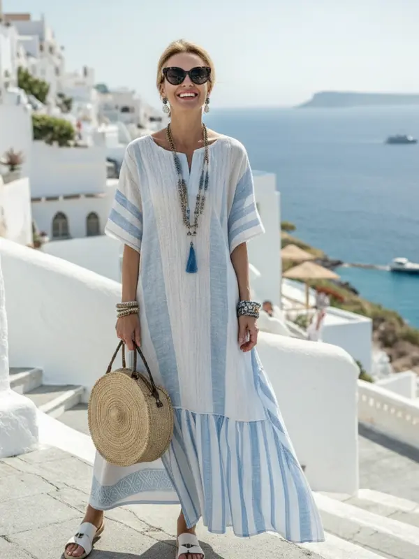 Ione - Robe Maxi Décontractée Rayée