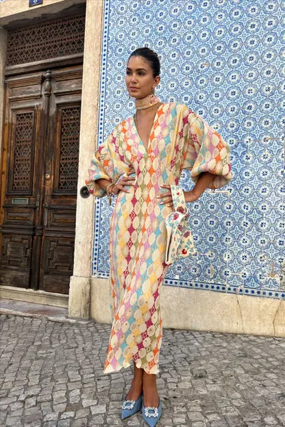 Isla - Robe Longue Polyvalente Imprimée avec Col en V